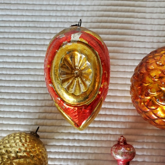 10 Mercury Hand Blown Glass  Christmas Ornaments Vintage Very Old Patina - Picture 6 of 15